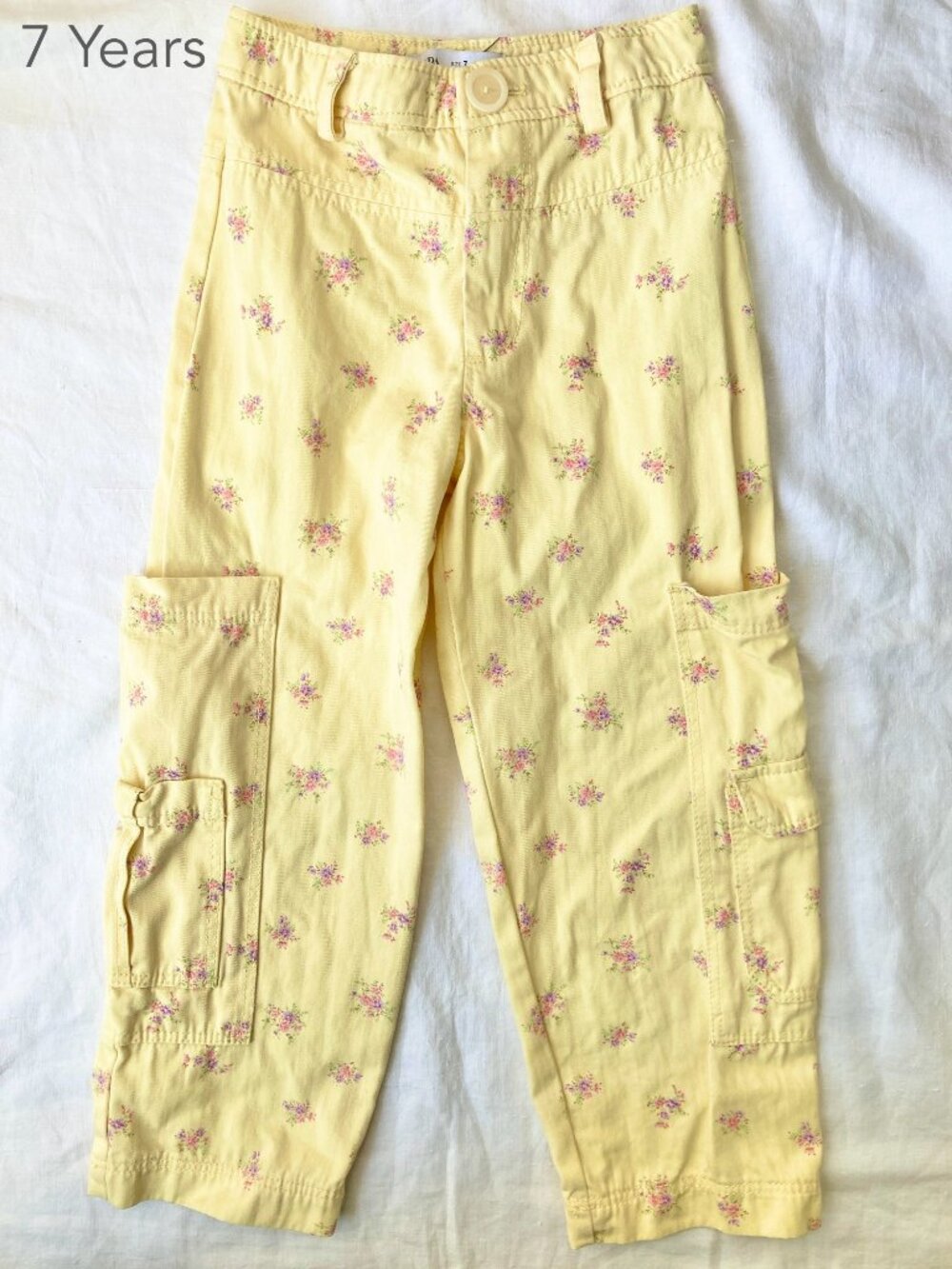 Zara 7 Years Girl Yellow Floral Cargo Pants Spring Cottagecore